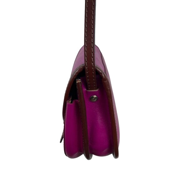 Handcrafted Fuchsia & Brown Leather Adjustable Strap Saddle Bag Sz S - Picture 4 of 11